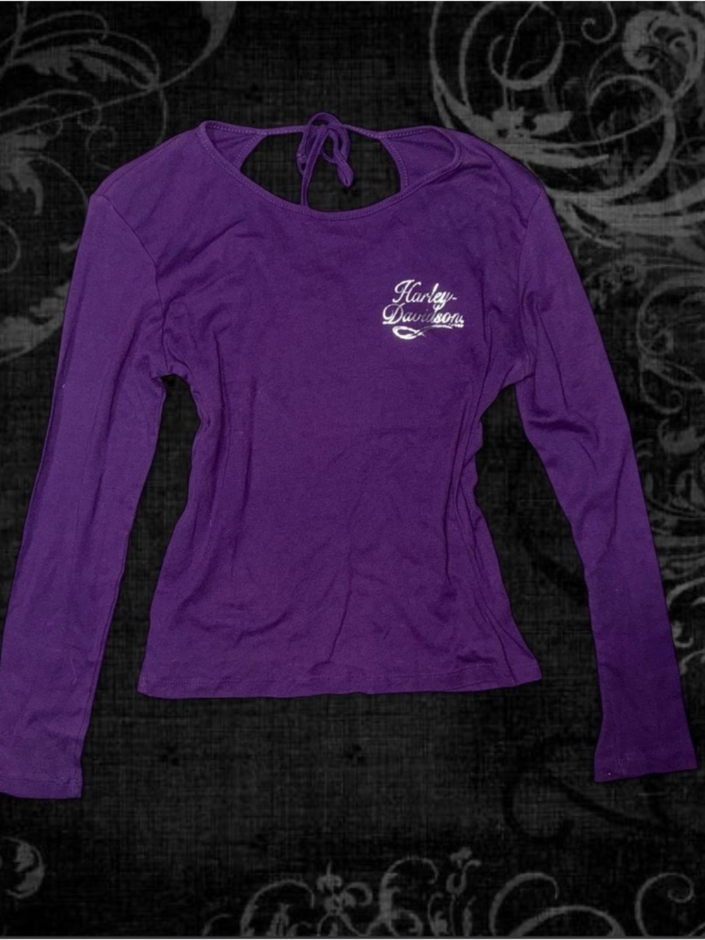 Harley-Davidson Purple Long Sleeve Tie-Back Scoop Neck Top